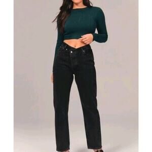 Abercrombie Fitch Jeans Women 10 Black The Dad High Rise Cross Waist Curve Love